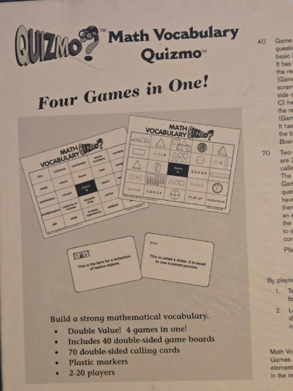 Quizmo Math Vocabulary Educational Bingo Game New Sealed World Class Materials