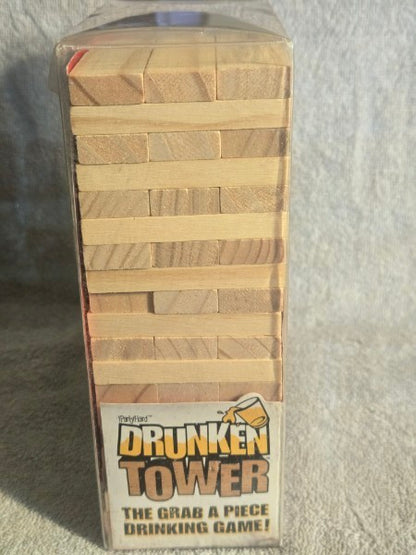 ICUP Drunken Tower Drinking Game - New In Box - 4 Shot Glasses 60 Wood Blocks