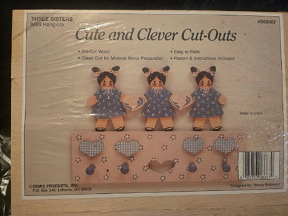 VINTAGE Demis Products Three Sisters Mini Hang-Up Die-Cut Wood Craft Kit #008667 NEW SEALED!