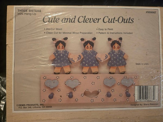 VINTAGE Demis Products Three Sisters Mini Hang-Up Die-Cut Wood Craft Kit #008667 NEW SEALED!