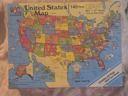 Vintage 1990 Schoolhouse US Map Giant 140 Piece Puzzle Factory Sealed New Old Stock