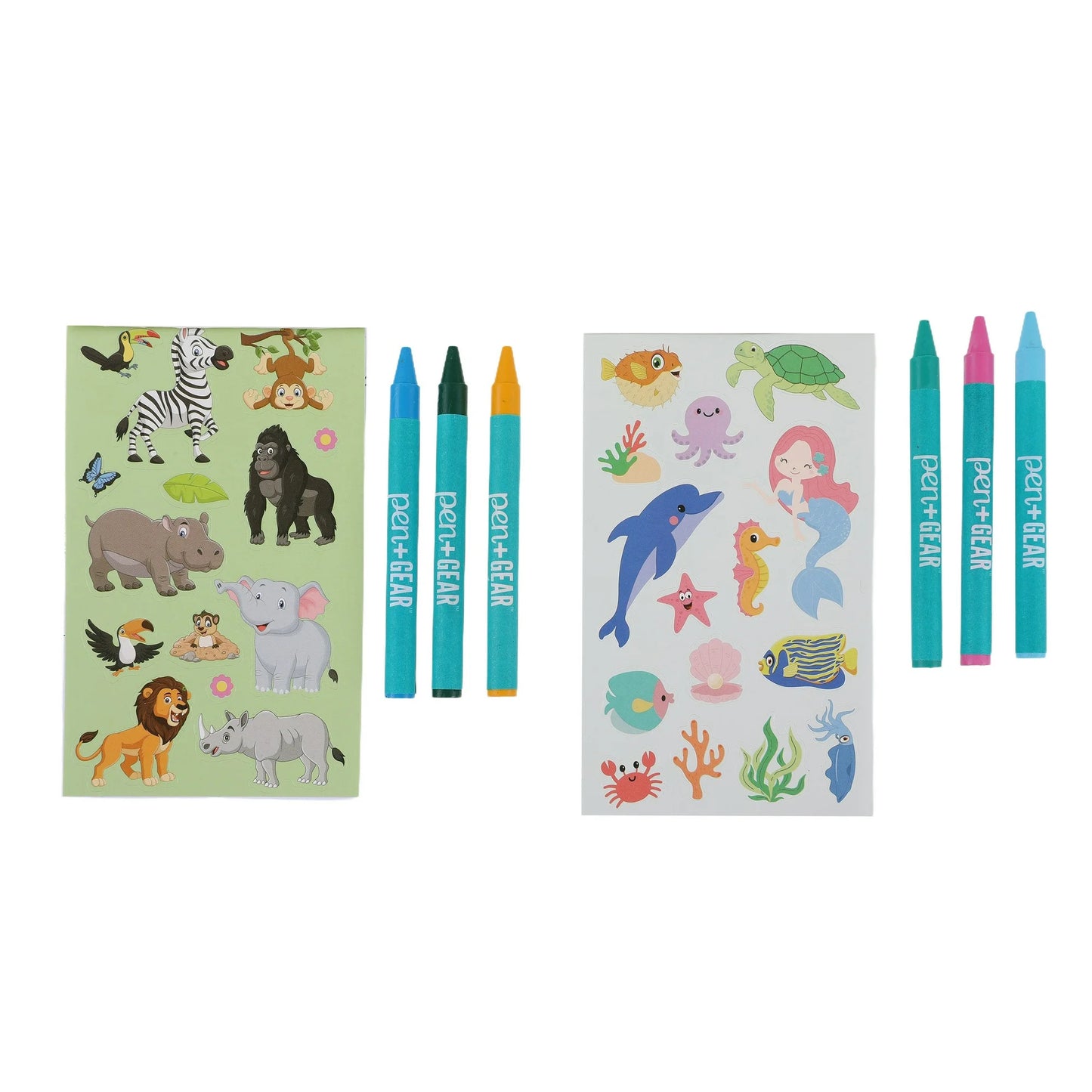 Pen+Gear 12 Mini Coloring Books With Crayons & Stickers Jungle & Ocean Animals