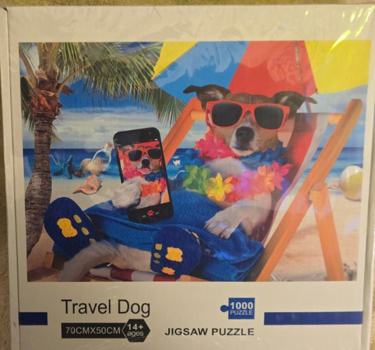 Funny Dog on Beach 1000 Pc Jigsaw Puzzle Travel Puppy Selfie 27x20" NEW Sealed