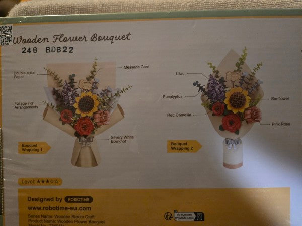 Rowood Wooden Flower Bouquet 3D Puzzle Kit TW01H Robotime 581 Pcs Sealed