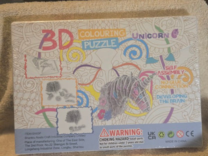 3D Coloring Puzzle Unicorn DIY Model Kit - New Sealed - Shantou Nosto Craft