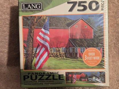 LANG American Farm Panoramic Puzzle 750 Piece Sam Timm Over 3 Feet Wide NEW