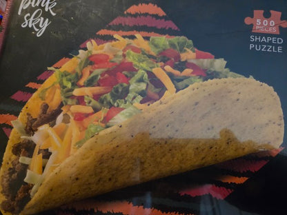 Pink Sky Taco Time 500 Piece Shaped Jigsaw Puzzle Factory Sealed Foodie Novelty