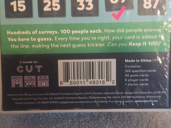 Keep It 100: The Game of Surprising Surveys by Cut - Adult Party Card Game NEW