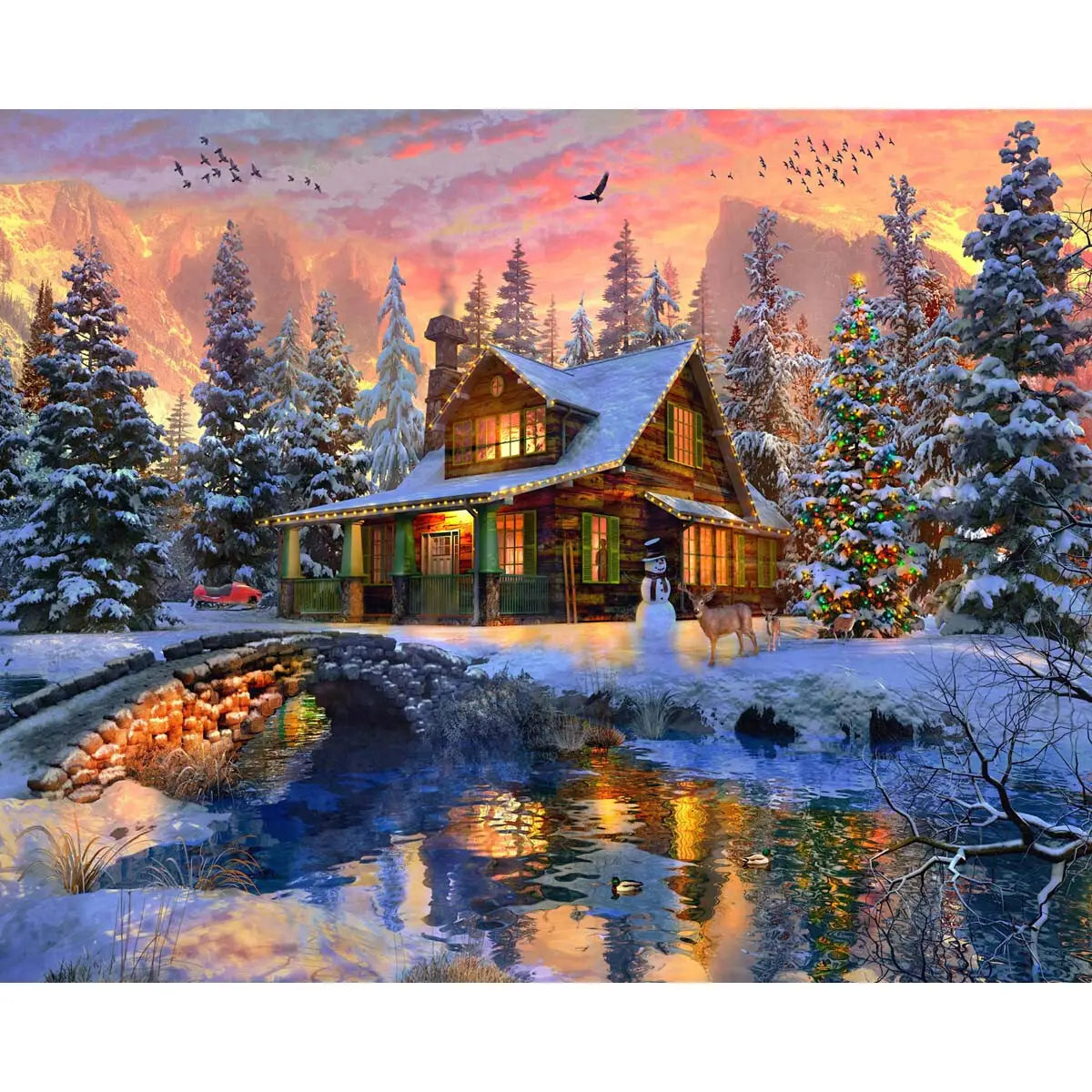 Vermont Christmas Company Rockies Christmas 1000 Piece Puzzle Lake Snowman DEer New Sealed