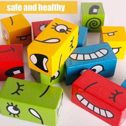 Chiyr Wooden Expressions Matching Block Puzzles Building Cubes Toy Borad Games