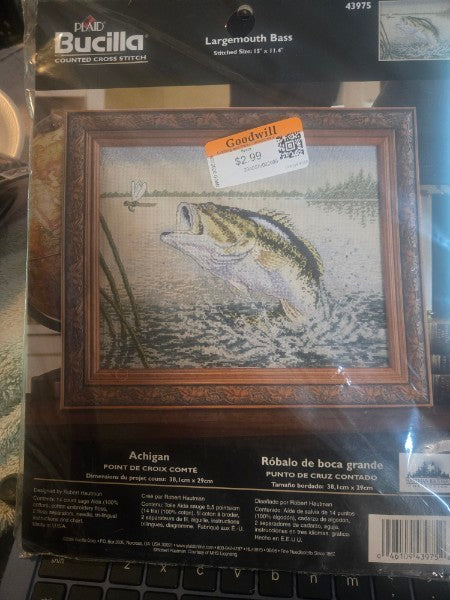 Bucilla 43975 Largemouth Bass Cross Stitch Kit Sealed Robert Hautman Rare HTF 2002
