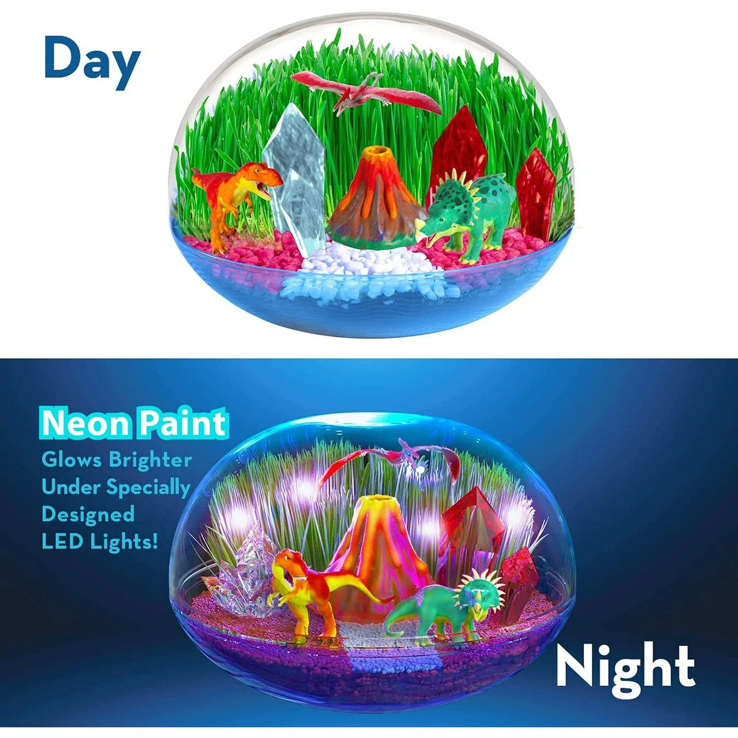 BRYTE Dino Island Terrarium Kit Kids Grow Science STEM Toy LED Light New