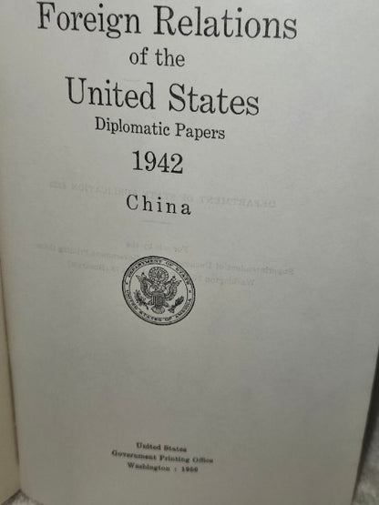 1942 Foreign Relations of the US China Diplomatic Papers WWII GPO Ma Yeh-Shiang