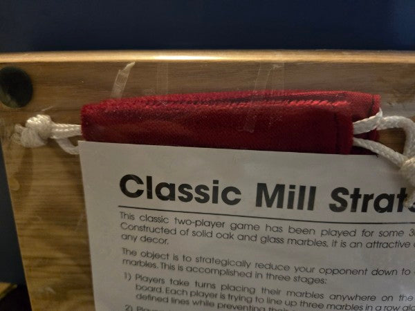 (Nine Men's Morris) CLASSIC MILL Strategy Game - Solid Oak Board & Glass Marbles with bag NEW SEALED
