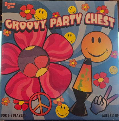GROOVY PARTY CHEST. MAKE YOUR KIDS PARTY A HIT! 8 PARTY GAMES IN ONE BOX! NEW SEALED
