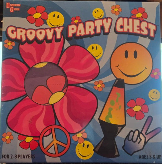 GROOVY PARTY CHEST. MAKE YOUR KIDS PARTY A HIT! 8 PARTY GAMES IN ONE BOX! NEW SEALED