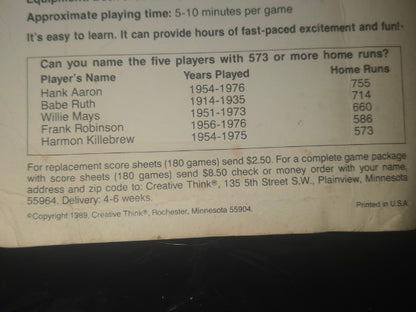 RARE 1989 "Creative Think" Homerun Baseball Card Game - Factory Sealed, Unopened! Obscure Indie Game, Rochester MN