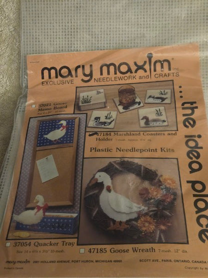 Vintage Mary Maxim Marshland Coasters & Holder Kit 47184 SEALED Ducks NOS