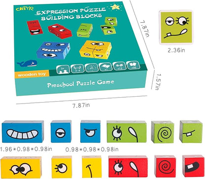 Chiyr Wooden Expressions Matching Block Puzzles Building Cubes Toy Borad Games