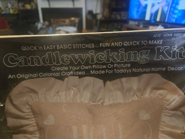 Vintage 1983 Valiant Crafts Candlewicking Pillow Kit "Home Sweet Home" Sealed NIP