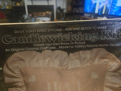 Vintage 1983 Valiant Crafts Candlewicking Pillow Kit "Home Sweet Home" Sealed NIP