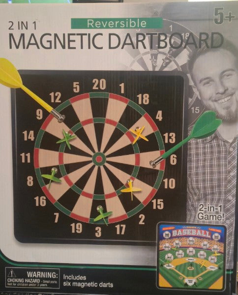 2-in-1 Reversible Magnetic Dartboard Game Set - Traditional Darts & Baseball New