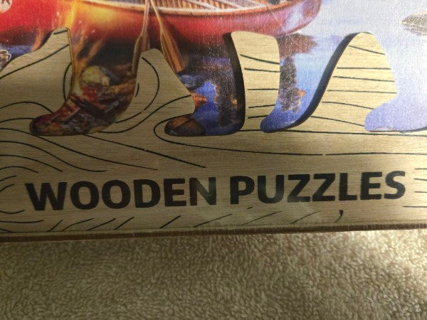 SSW Wooden Jigsaw Puzzle Black Bear & Cub Canoe Nature Scene in Wood Display Box
