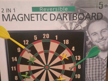2-in-1 Reversible Magnetic Dartboard Game Set - Traditional Darts & Baseball New