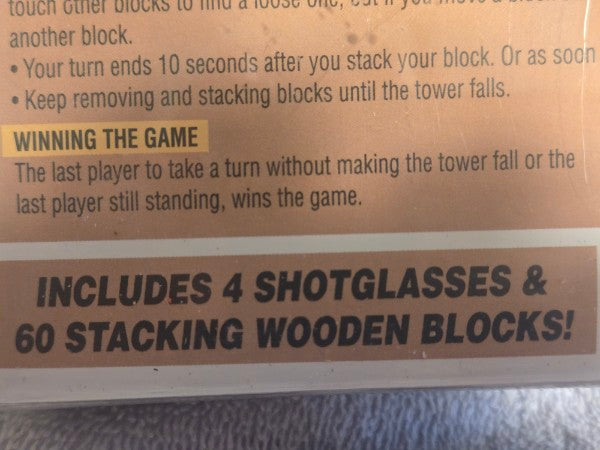 ICUP Drunken Tower Drinking Game - New In Box - 4 Shot Glasses 60 Wood Blocks
