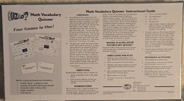 Quizmo Math Vocabulary Educational Bingo Game New Sealed World Class Materials