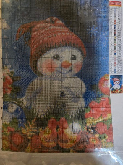Christmas Stamped Cross Stitch Kit Cute Snowman Winter Holiday Craft Brand New