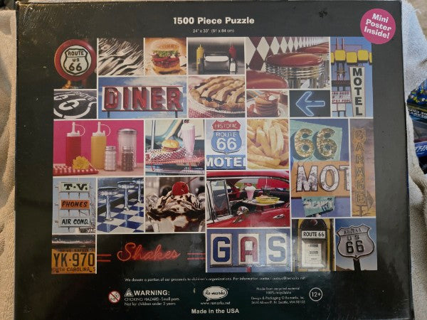 Re-marks Route 66 Jigsaw Puzzle 1500 Piece Americana Diner Collage Sealed New