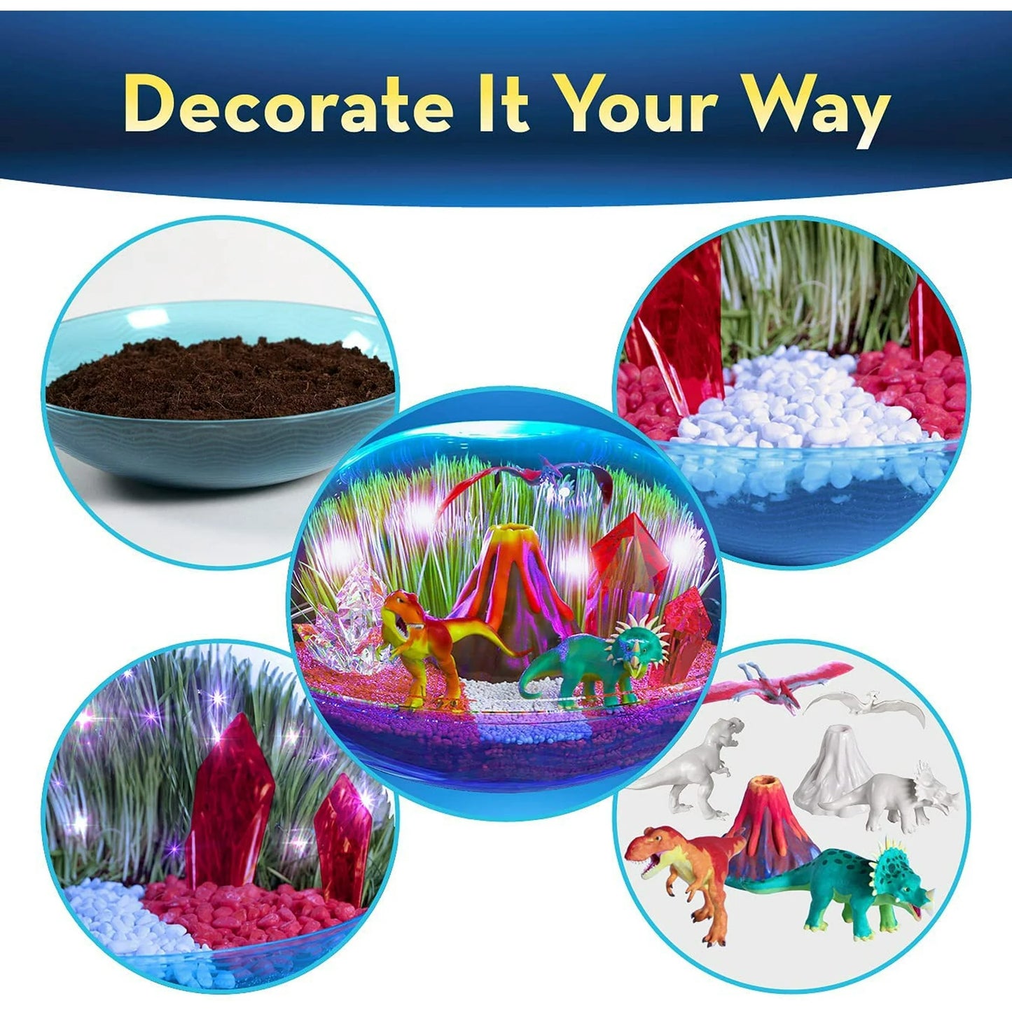 BRYTE Dino Island Terrarium Kit Kids Grow Science STEM Toy LED Light New