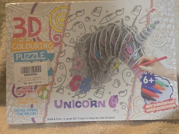 3D Coloring Puzzle Unicorn DIY Model Kit - New Sealed - Shantou Nosto Craft