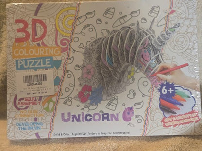3D Coloring Puzzle Unicorn DIY Model Kit - New Sealed - Shantou Nosto Craft