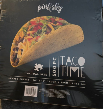 Pink Sky Taco Time 500 Piece Shaped Jigsaw Puzzle Factory Sealed Foodie Novelty