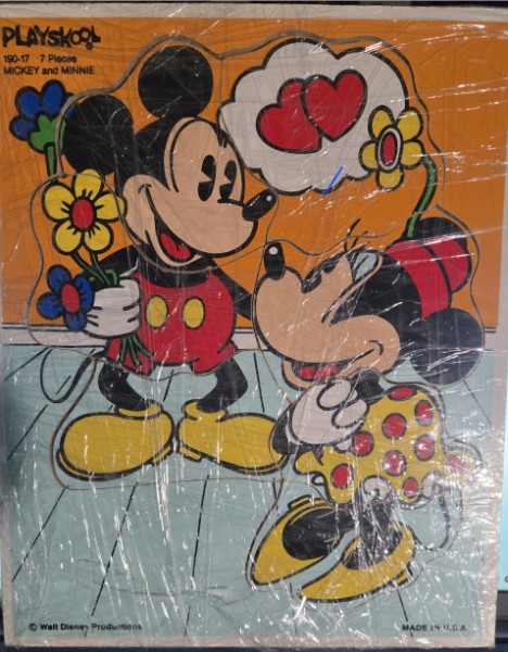 VINTAGE PLAYSKOOL MICKEY AND MINNIE 7 PIECE WOOD TRAY PUZZLE NO, 190-17 GREAT CONDITION