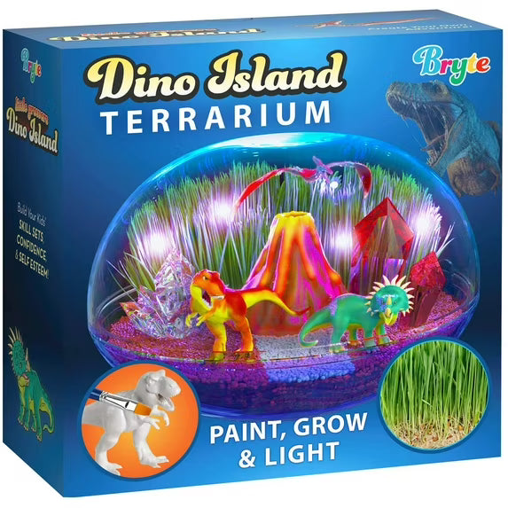 BRYTE Dino Island Terrarium Kit Kids Grow Science STEM Toy LED Light New