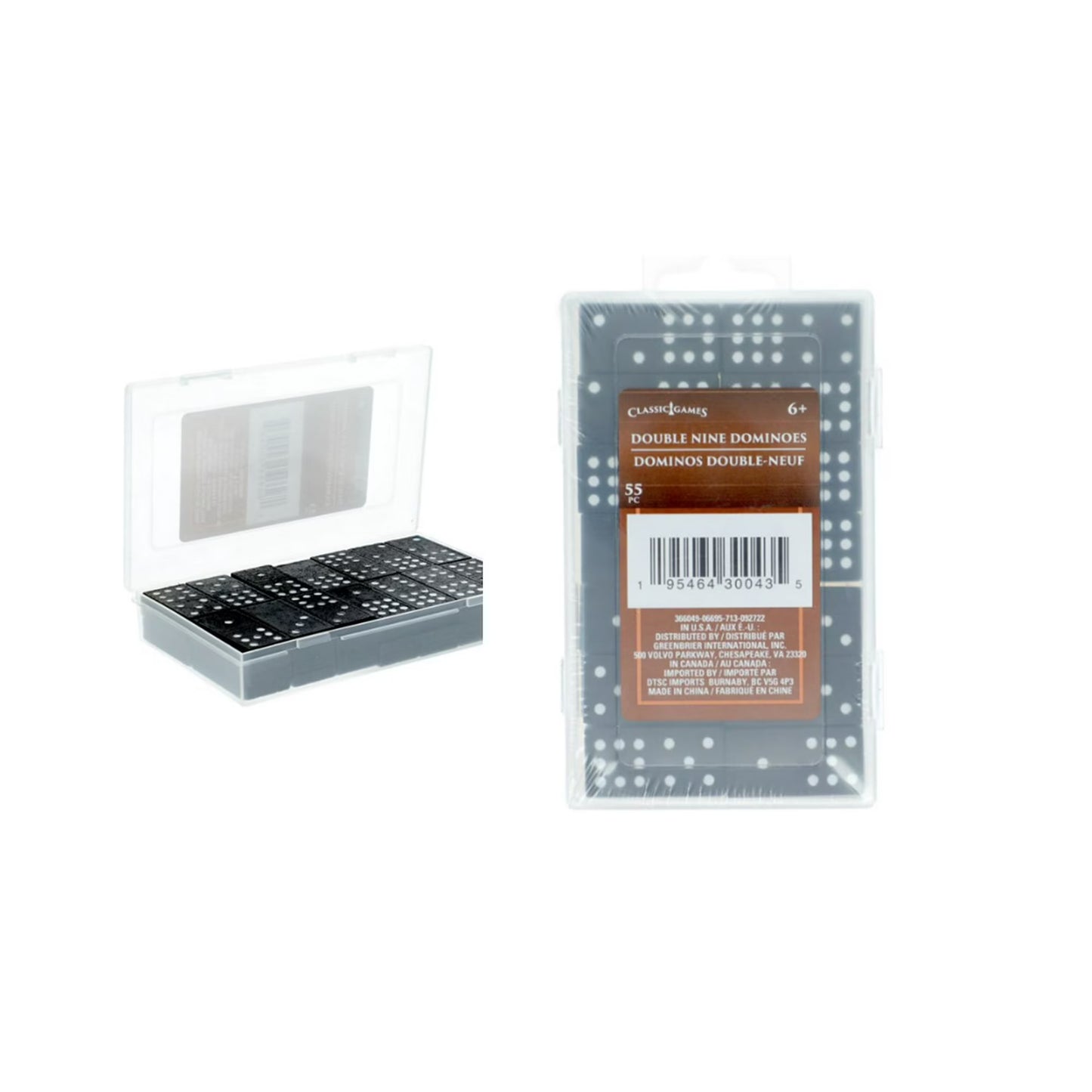 CLASSIC GAMES 55 PIECE DOUBLE NINE DOMINOES AGES 6+ GREAT FAMILY OR PARTY GAME. NEW