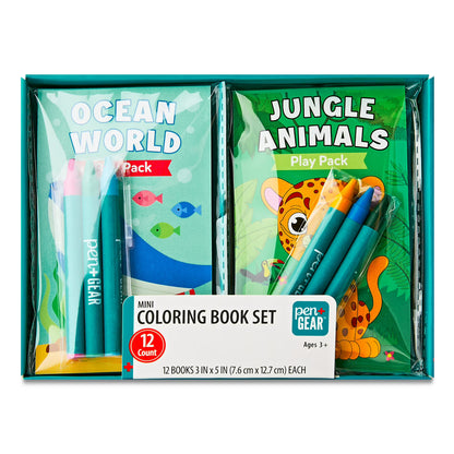 Pen+Gear 12 Mini Coloring Books With Crayons & Stickers Jungle & Ocean Animals