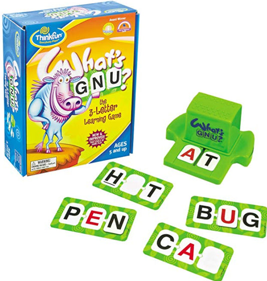 WHAT'S GNU? THE 3 LETTER LEARINGN GAME FOR AGES 5+ BY THINK FUN NEW SEALED