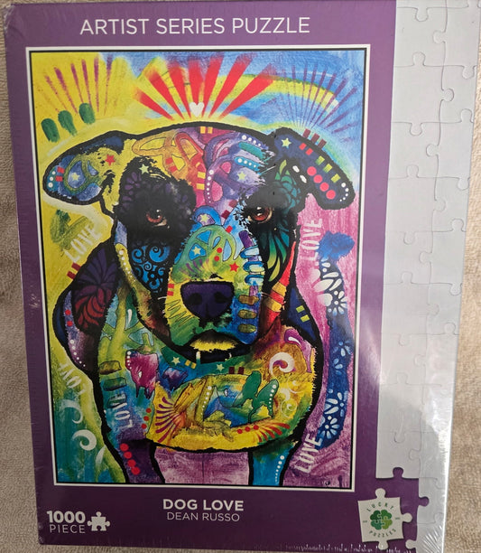 Lucky Puzzles Dean Russo DOG LOVE 1000 Piece Jigsaw Puzzle Artist Series NEW FACTORY SEALED
