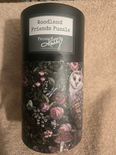 Primitive By Kathy - Woodland Friends 500 Piece Puzzle Owl , Flowers Mushrooms.