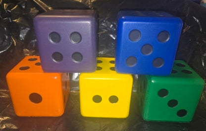 SET 0F 5 JUMBO 3 INCH FOAM COLOR DICE FUN FOR CARPET YAHTZEE PRESCHOOL LEARNING