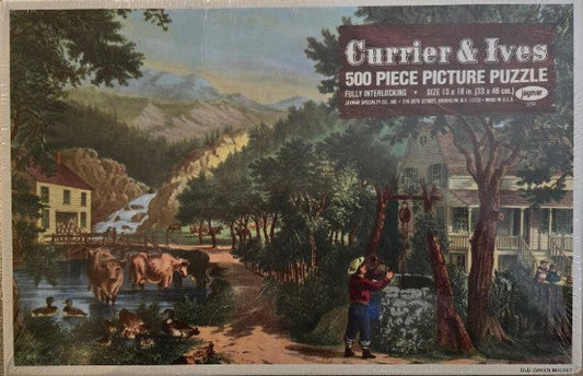 Share Vintage 1960s Currier & Ives "The Old Oaken Bucket" 500 Piece Jigsaw Puzzle New Sealed