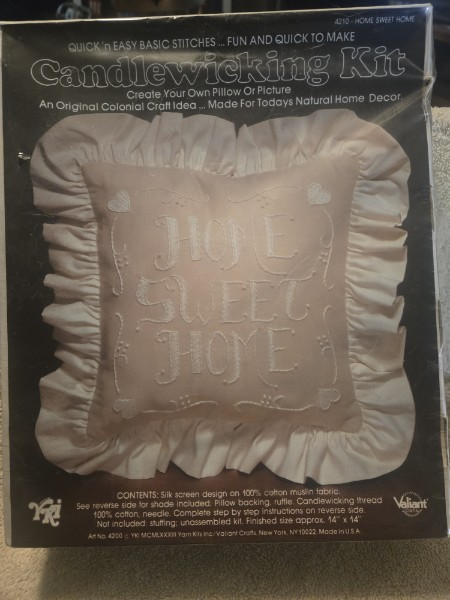 Vintage 1983 Valiant Crafts Candlewicking Pillow Kit "Home Sweet Home" Sealed NIP