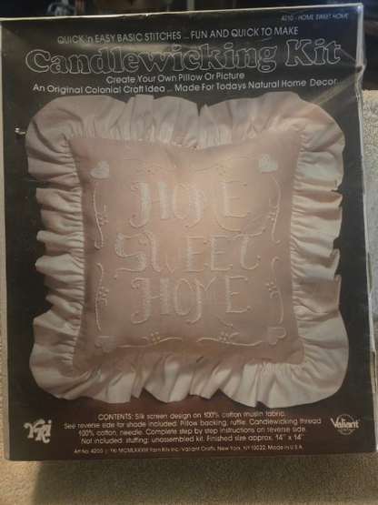 Vintage 1983 Valiant Crafts Candlewicking Pillow Kit "Home Sweet Home" Sealed NIP