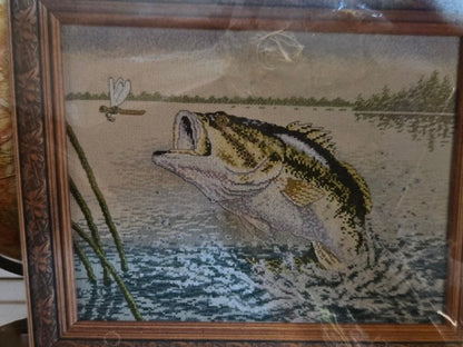 Bucilla 43975 Largemouth Bass Cross Stitch Kit Sealed Robert Hautman Rare HTF 2002