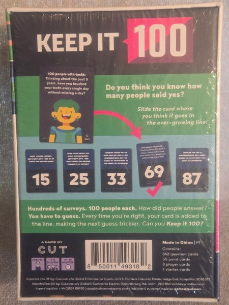Keep It 100: The Game of Surprising Surveys by Cut - Adult Party Card Game NEW