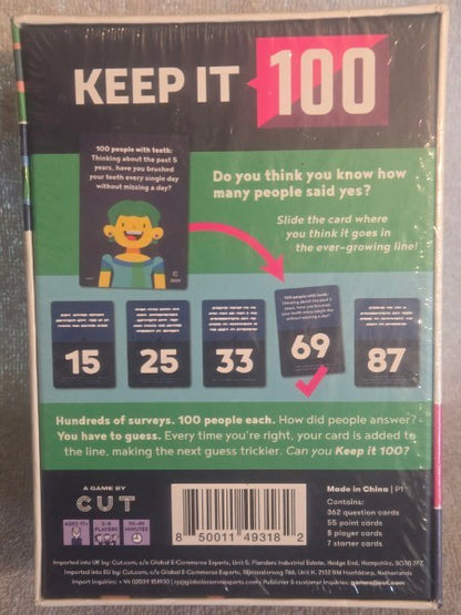 Keep It 100: The Game of Surprising Surveys by Cut - Adult Party Card Game NEW